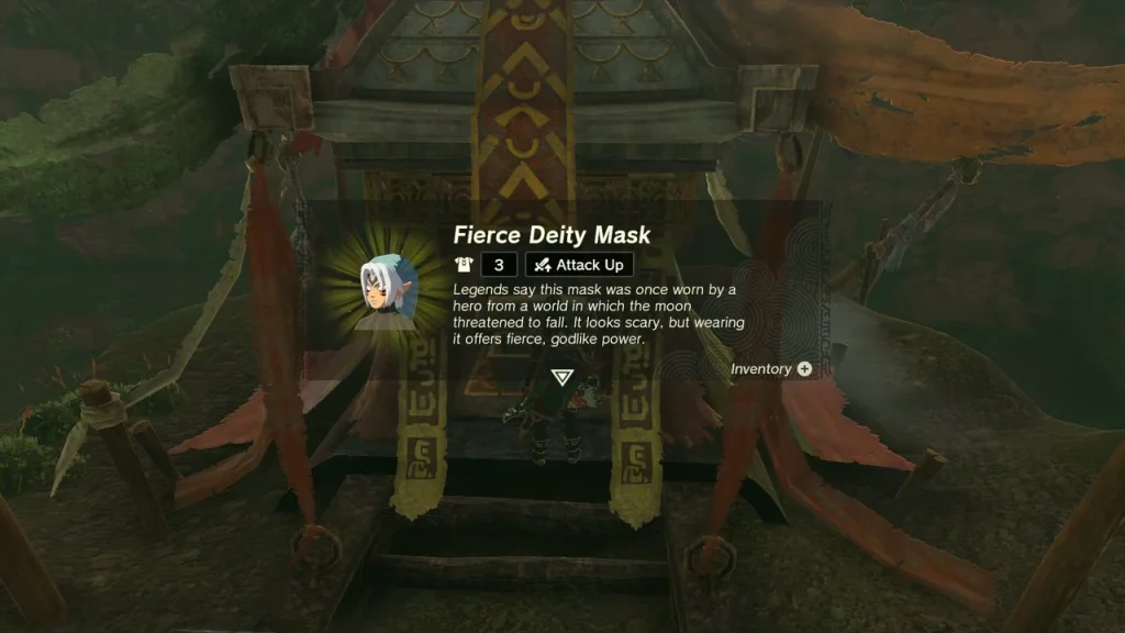 Fierce Deity Mask item box in front of the banner-hung chest Fierce Deity Mask item box in front of the banner-hung chest