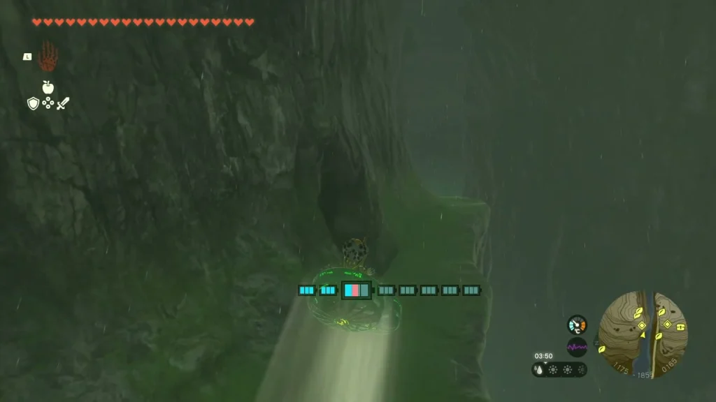 Cave mouth high on the Dueling Peaks cliff above a fan-powered climber