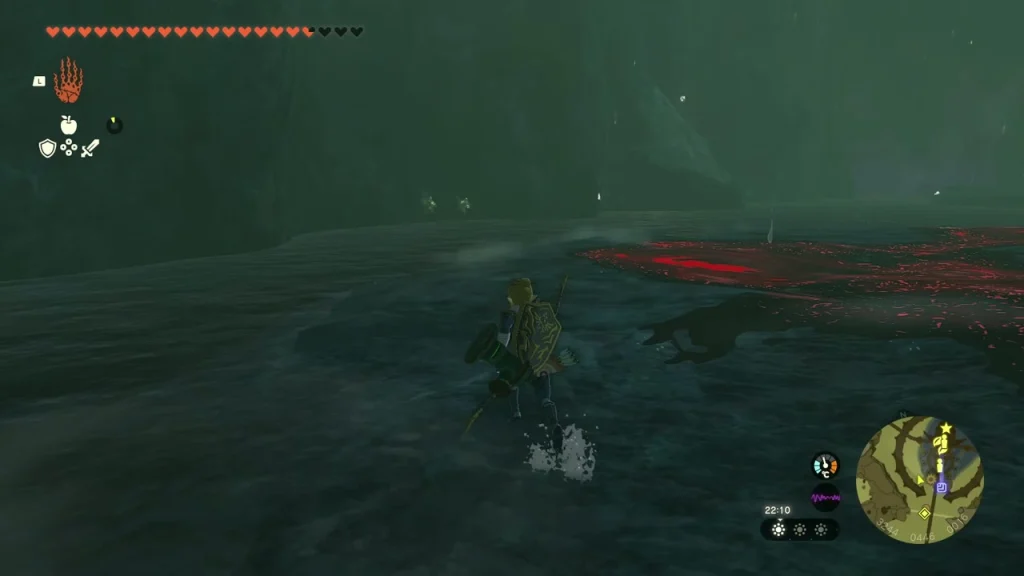 Chasm inside the Cave Under Zora's Domain with red gloom on the far side Chasm inside the Cave Under Zora's Domain with red gloom on the far side