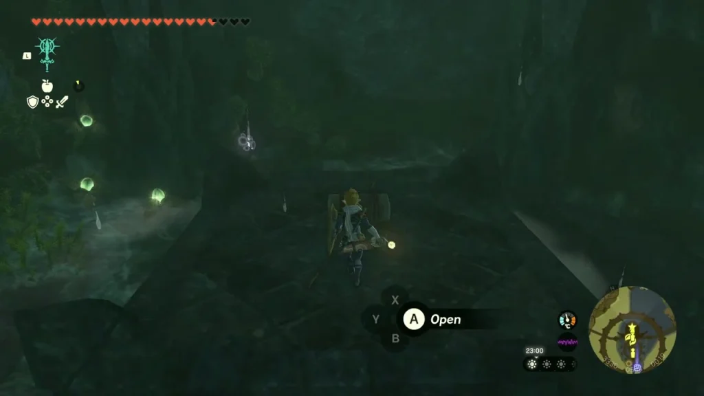Stone chest on a landing at the top of stairs behind the small waterfall Stone chest on a landing at the top of stairs behind the small waterfall