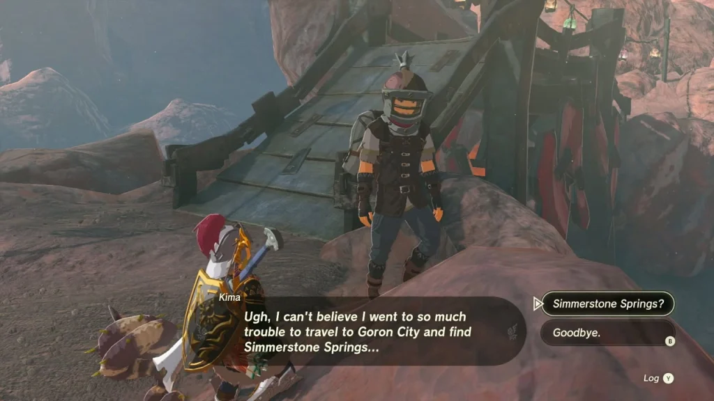 Kima standing at the foot of the wooden bridge above Goron City