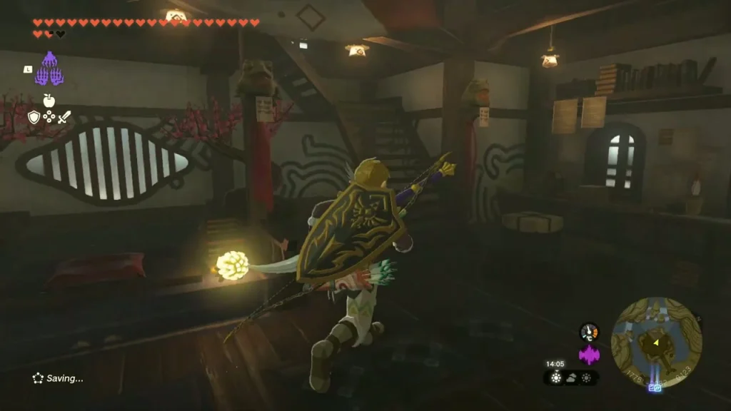 Interior of Paya's Hall with the Calamity screen on the wall