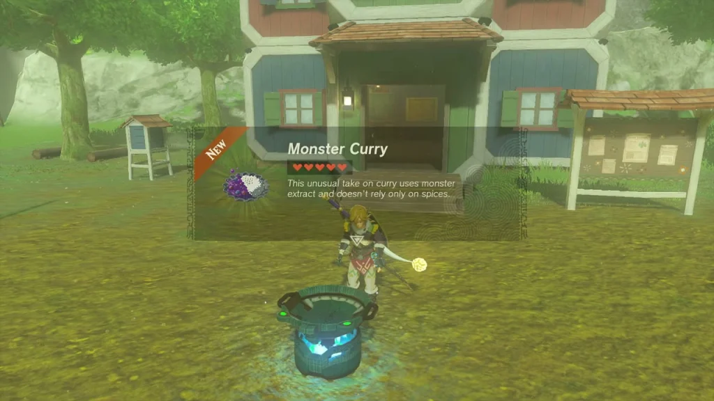 Monster Curry item box above the cooking pot outside the school Monster Curry item box above the cooking pot outside the school