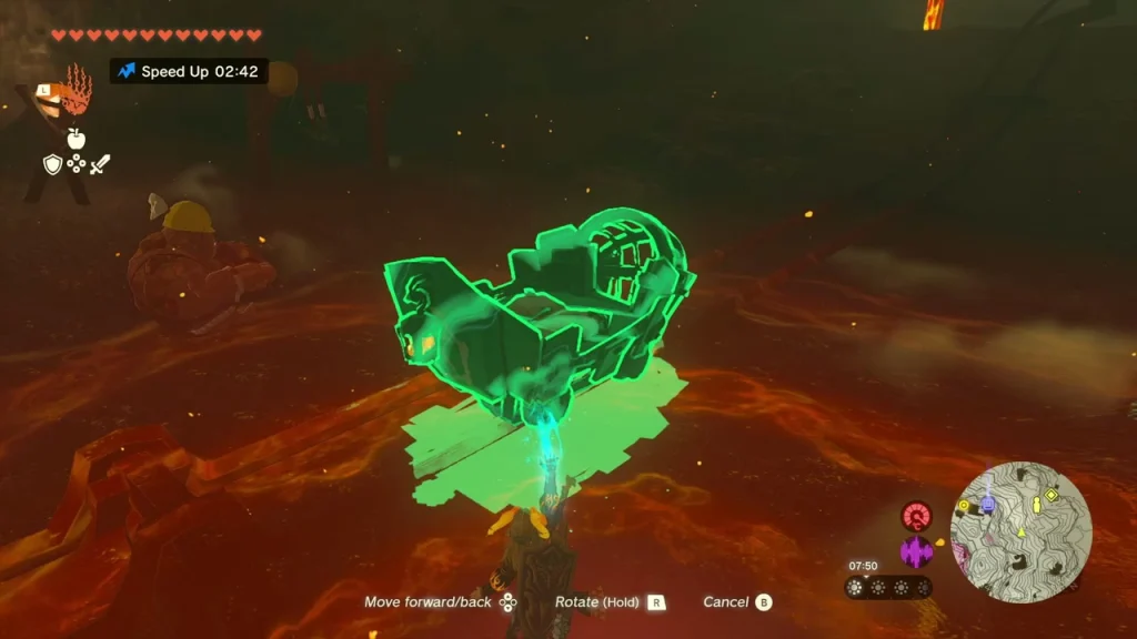 Mine cart hologram being set on the rail above lava Mine cart hologram being set on the rail above lava
