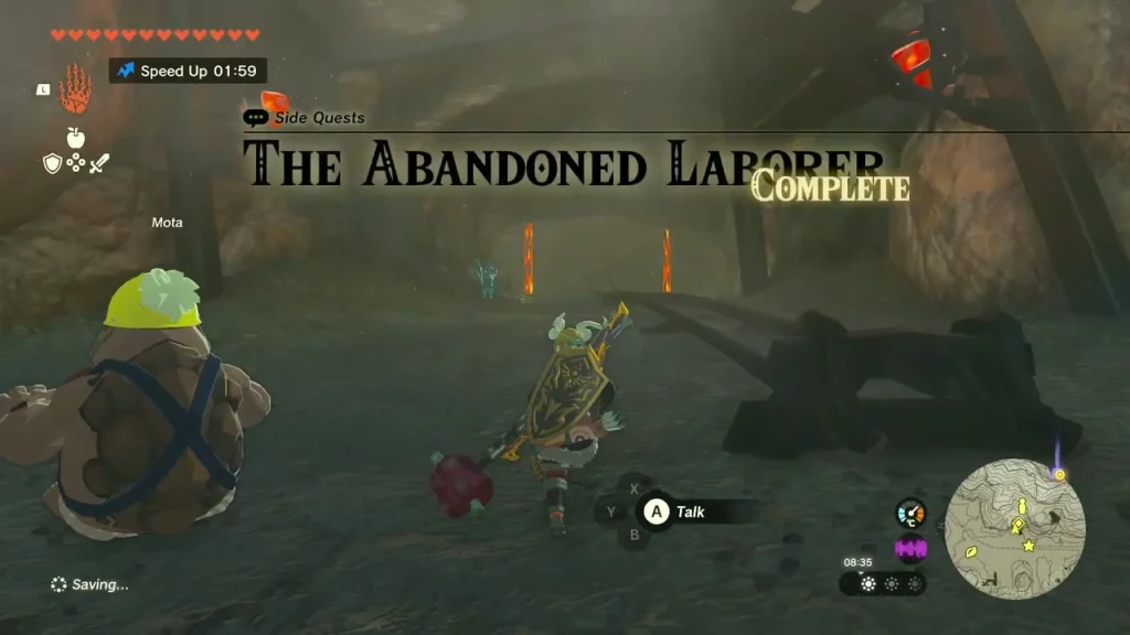 Mota sitting beside the repaired track after the quest is complete Mota sitting beside the repaired track after the quest is complete