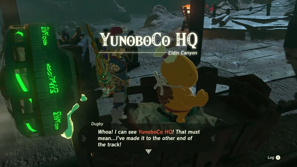 Dugby and the cart at the end of the tracks in front of YunoboCo HQ Dugby and the cart at the end of the tracks in front of YunoboCo HQ