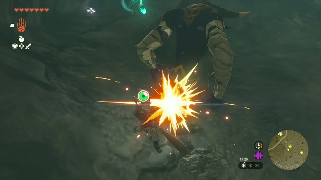 Moblin hit by an arrow explosion in the cave Moblin hit by an arrow explosion in the cave