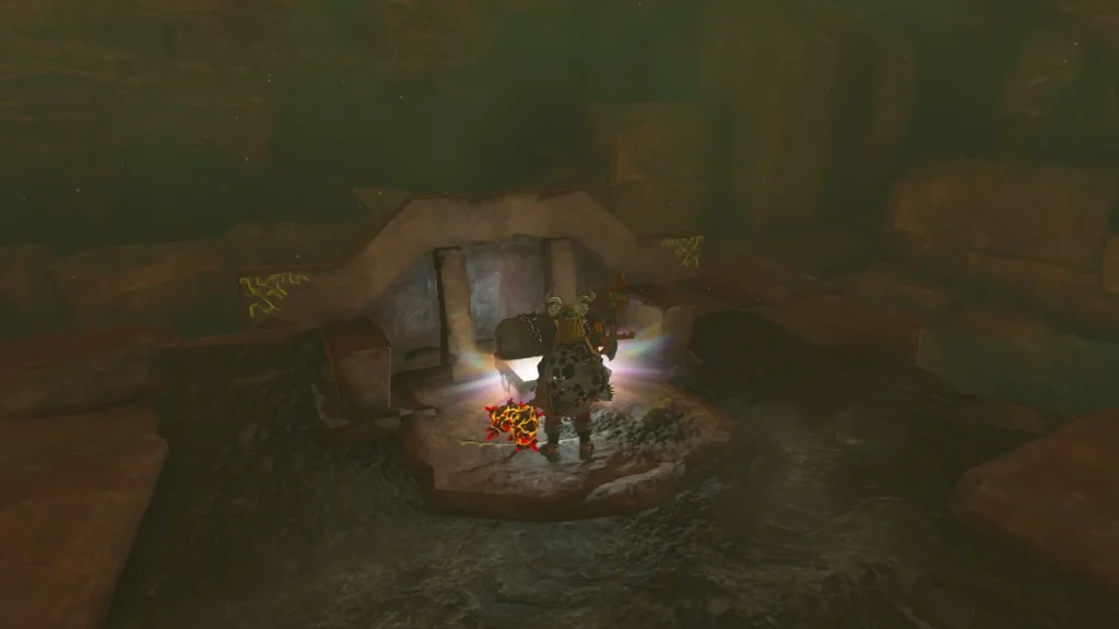 Dim chamber at the back of Lizard Burrow with the chest Dim chamber at the back of Lizard Burrow with the chest