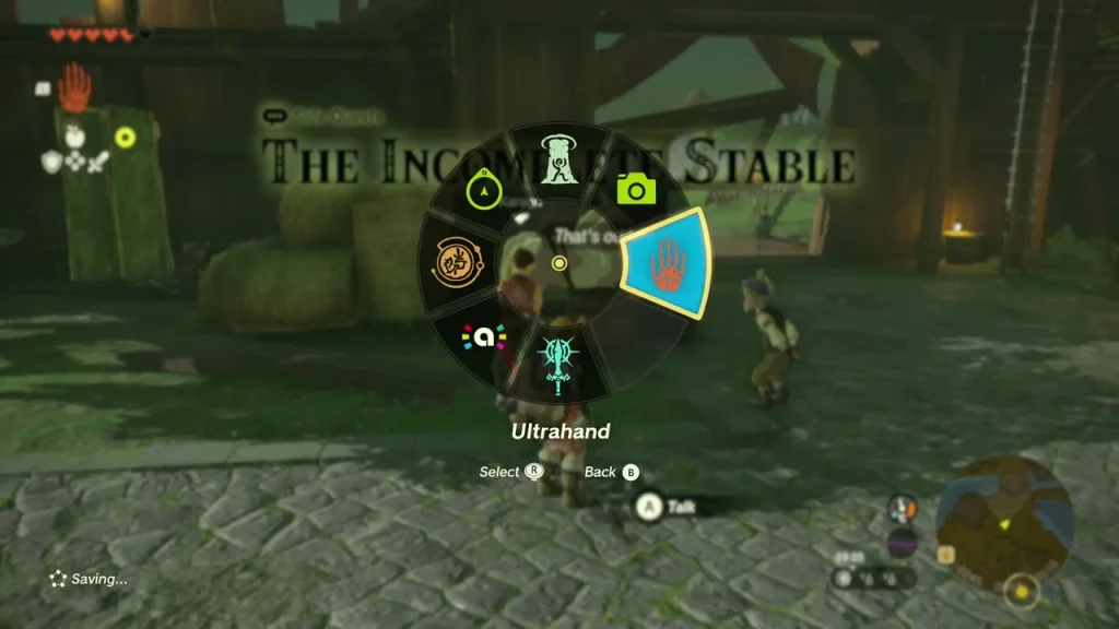 Ultrahand selected in the quick menu beside the stable