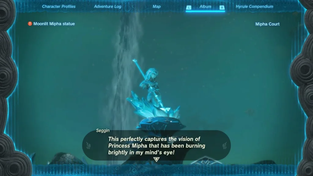 Saved photo of the moonlit Mipha statue on its fountain Saved photo of the moonlit Mipha statue on its fountain