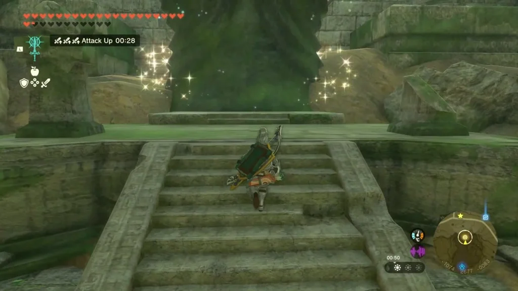 Wide stone stairway rising through the Forgotten Temple