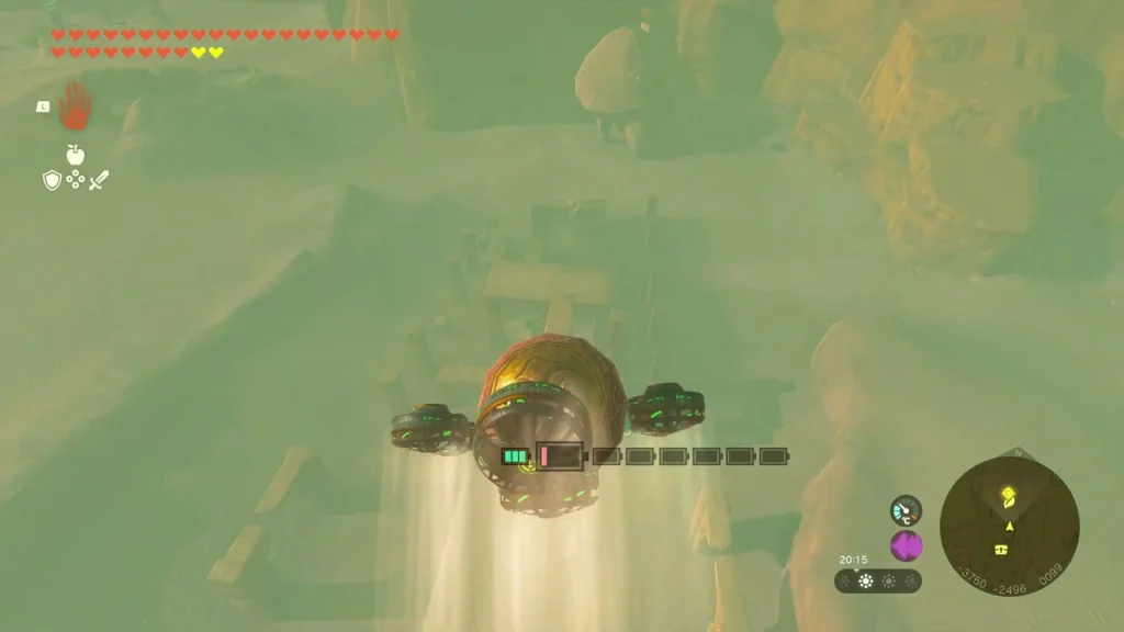 Giant orb on a flying Zonai build over the desert Giant orb on a flying Zonai build over the desert