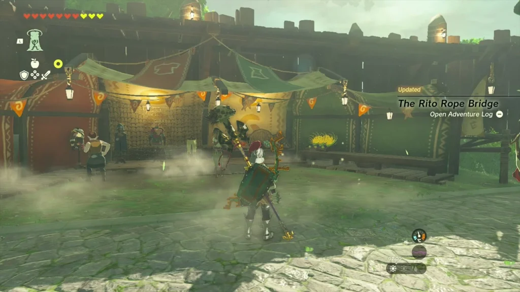 Lookout Landing street with the quest update shown Lookout Landing street with the quest update shown
