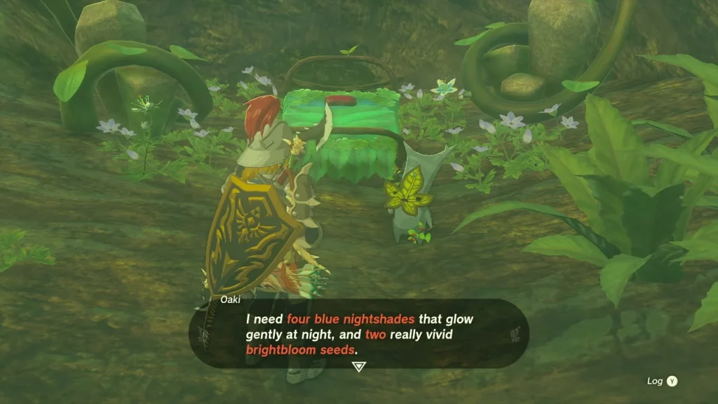 Oaki asking for four blue nightshades and two Giant Brightbloom Seeds Oaki asking for four blue nightshades and two Giant Brightbloom Seeds