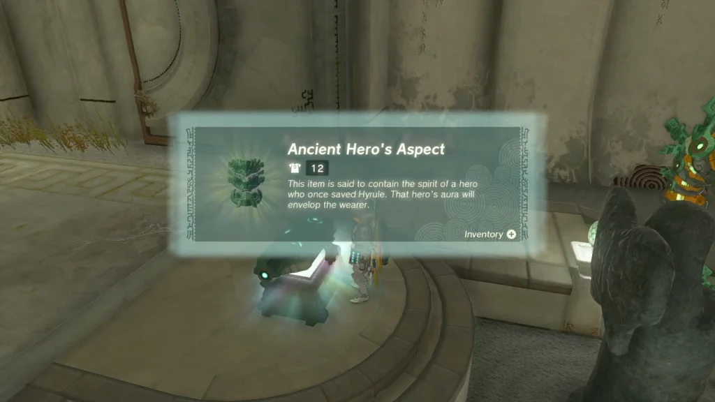 Ancient Hero's Aspect armor item box above the opened stone chest