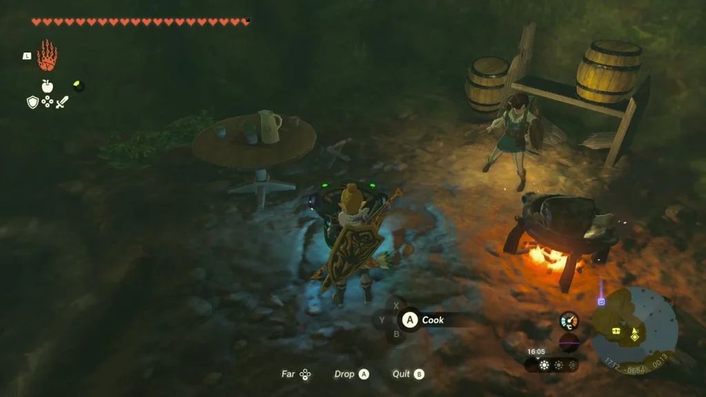 Cooking pot glowing blue at the campfire with the Cook prompt shown Cooking pot glowing blue at the campfire with the Cook prompt shown