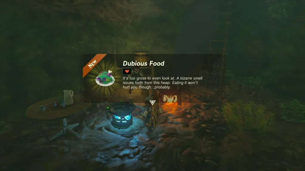 Dubious Food item box above the glowing cooking pot Dubious Food item box above the glowing cooking pot