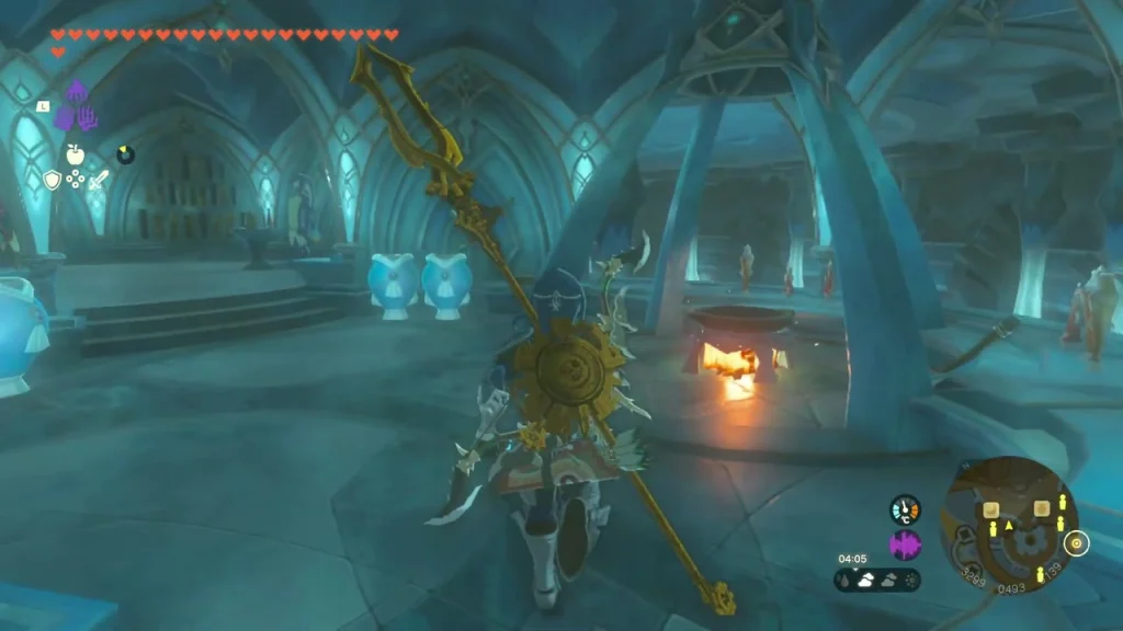 Zora's Domain inn lobby with a lit brazier