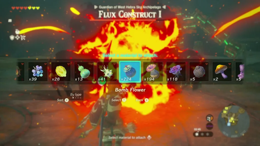 Explosion on the Flux Construct I platform as an arrow hits its core