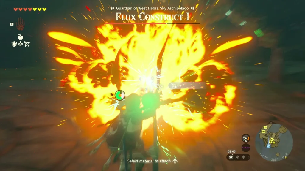 Flux Construct I health gauge as the West Hebra Sky Archipelago guardian is hit