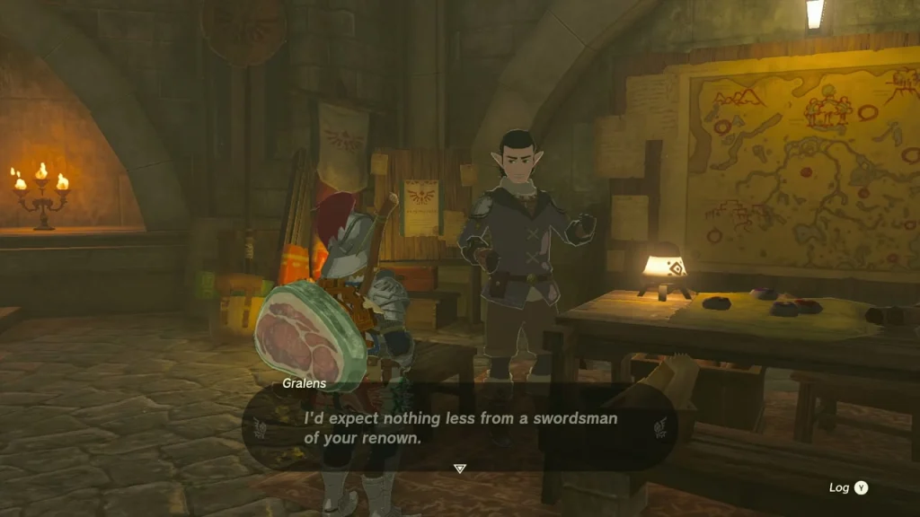 Gralens standing in the monster-control headquarters beside a large wall map