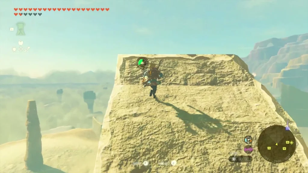 Sandstone ledge above the sand-filled canyon in the Gerudo Desert