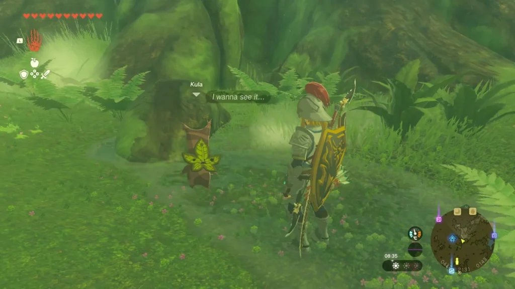 Kula standing on the forest path near the shrine exit