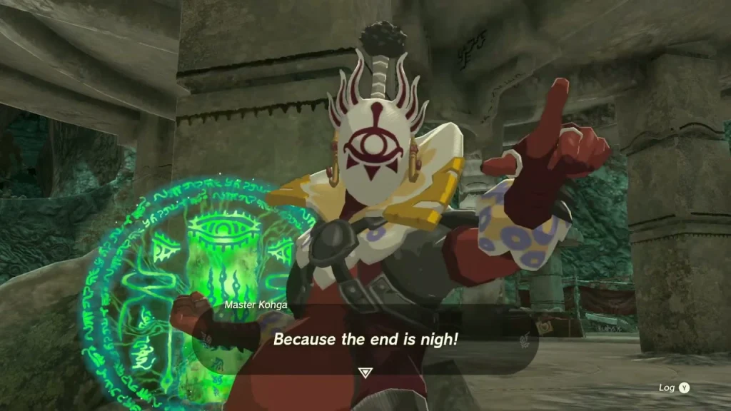 Master Kohga pointing from behind a green eye shield Master Kohga pointing from behind a green eye shield