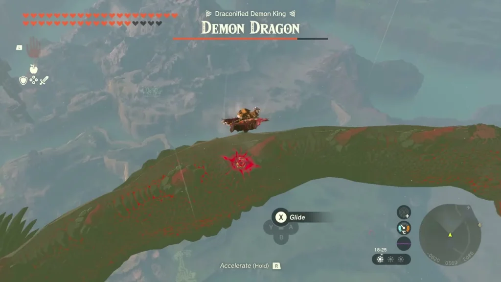 Red weak spot glowing on the Demon Dragon's back Red weak spot glowing on the Demon Dragon's back