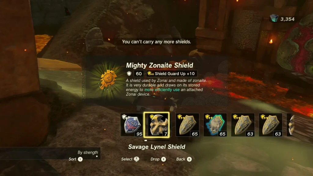 Mighty Zonaite Shield in the item box from the Fire Like's chest Mighty Zonaite Shield in the item box from the Fire Like's chest