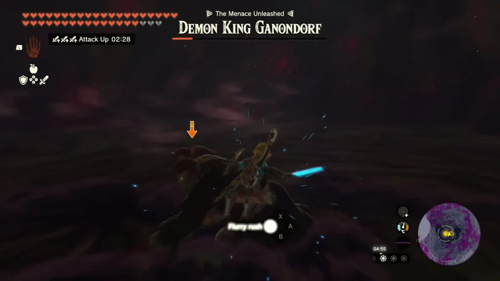 Flurry rush prompt after a dodged Ganondorf strike Flurry rush prompt after a dodged Ganondorf strike