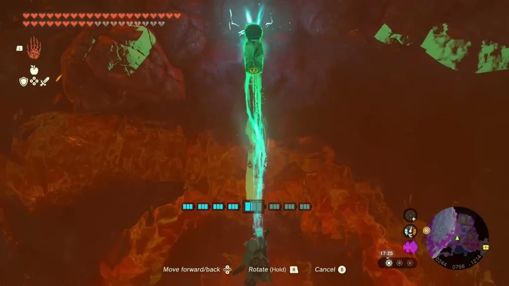 Tall stone pillar rewinding over a lava lake with Recall Tall stone pillar rewinding over a lava lake with Recall