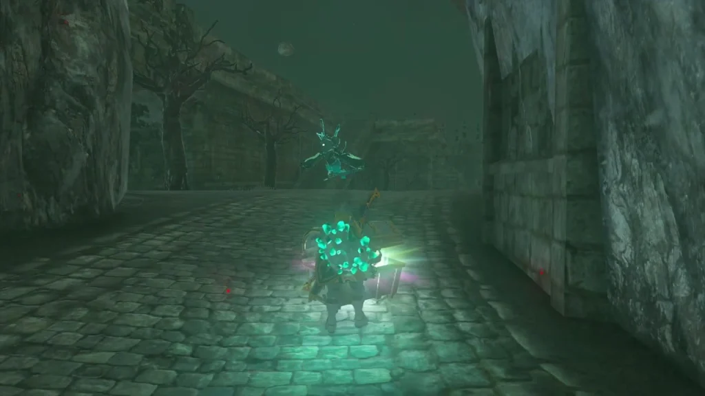 Glowing chest in a cobbled stone corridor Glowing chest in a cobbled stone corridor