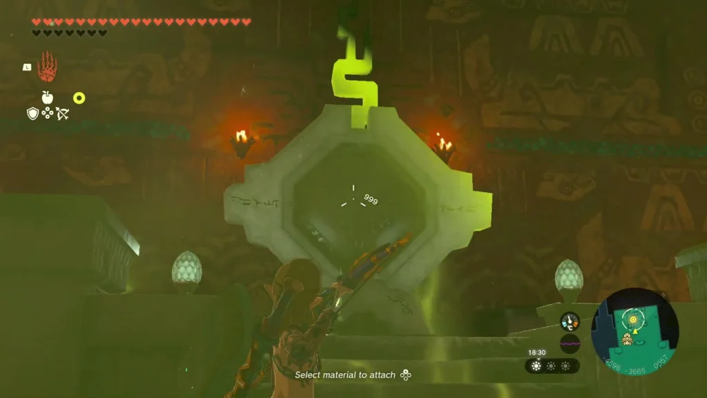 Bow aimed at a glowing battery socket with a green charge marker Bow aimed at a glowing battery socket with a green charge marker