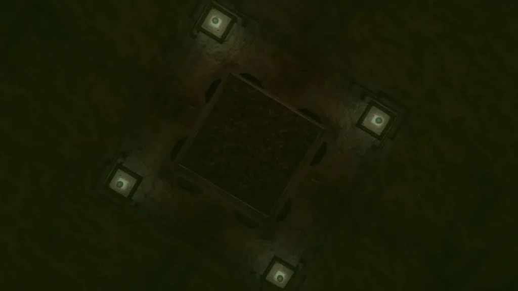 Lift platform seen from above with four corner lights Lift platform seen from above with four corner lights