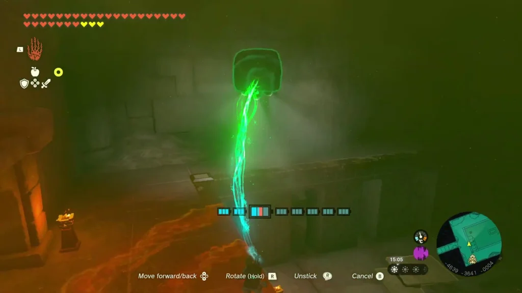 Mirror angled to send a green beam across the room toward the door Mirror angled to send a green beam across the room toward the door