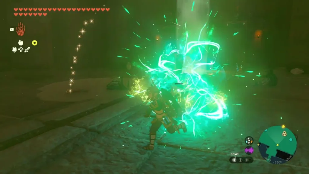 Green lightning burst in the dim Room of Offered Light as the hive is struck Green lightning burst in the dim Room of Offered Light as the hive is struck