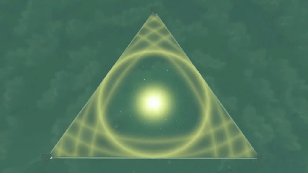 Three light beams forming a glowing triangle over the desert Three light beams forming a glowing triangle over the desert