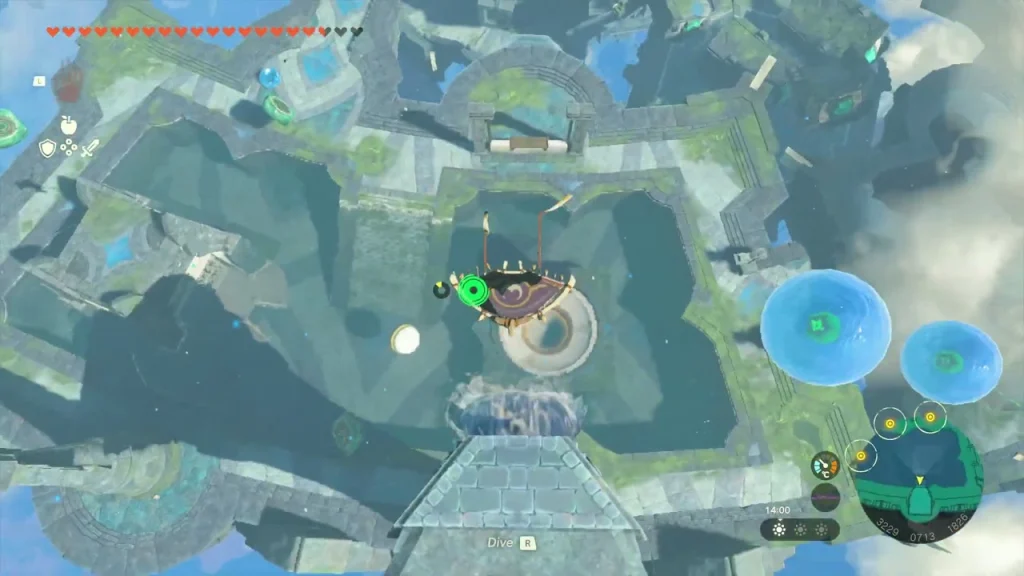 Water bubbles floating between platforms above the lower-left island Water bubbles floating between platforms above the lower-left island