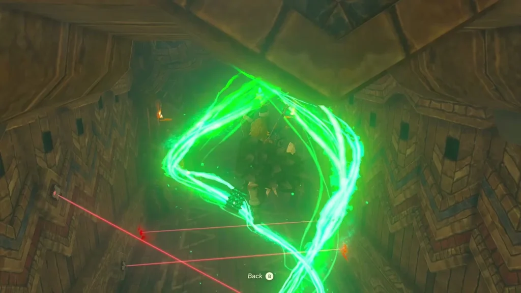 Glider falling through red lasers in the tower shaft Glider falling through red lasers in the tower shaft