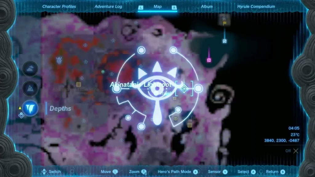 Depths map showing the Akinatanis Lightroot icon highlighted Depths map showing the Akinatanis Lightroot icon highlighted