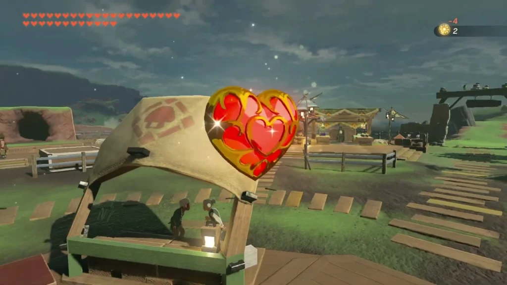 Heart Container floating above the Goddess Statue beside a Tarrey Town stall Heart Container floating above the Goddess Statue beside a Tarrey Town stall