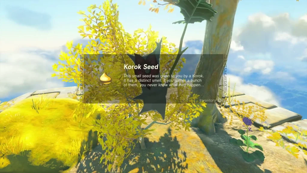 Korok Seed item box beside a yellow-leafed tree on a sky island Korok Seed item box beside a yellow-leafed tree on a sky island