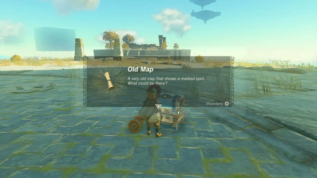Old Map item box over the chest on the open sky platform Old Map item box over the chest on the open sky platform