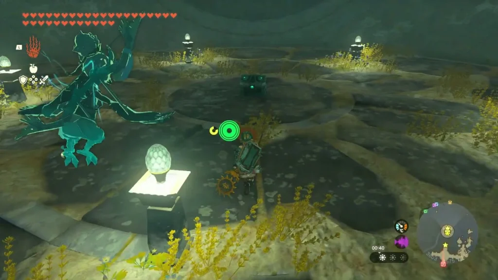 Round ruin platform in the night sky with a glowing pedestal and nearby chest Round ruin platform in the night sky with a glowing pedestal and nearby chest