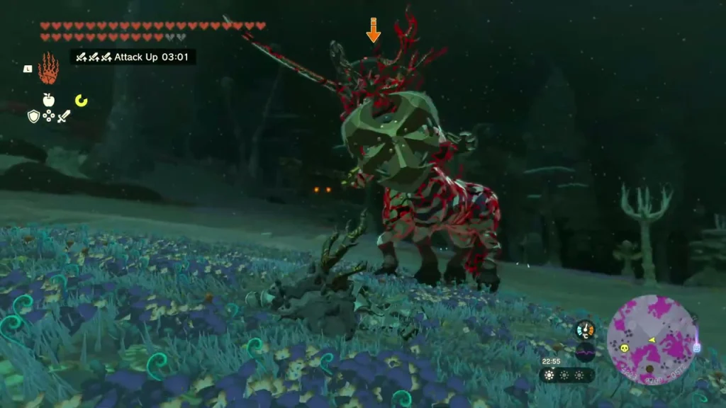 Armored Lynel rearing up with a mask and striped red armor Armored Lynel rearing up with a mask and striped red armor