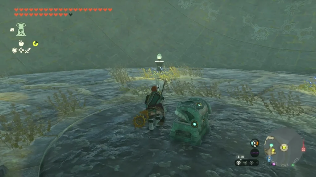 Stone chest on a round flooded floor inside the Sky Mine Stone chest on a round flooded floor inside the Sky Mine