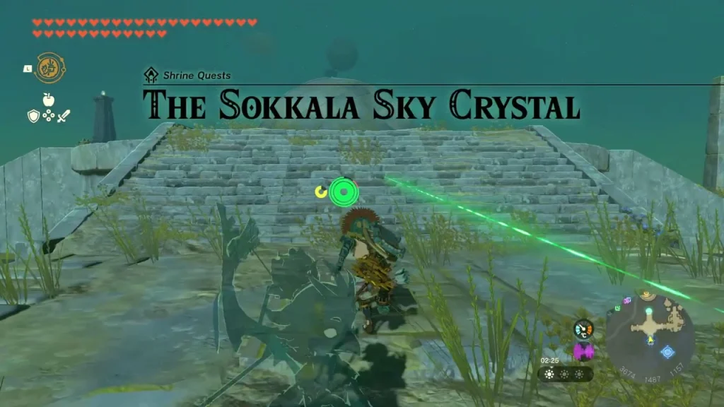 Stone staircase on a sky island with a green beam and The Sokkala Sky Crystal title Stone staircase on a sky island with a green beam and The Sokkala Sky Crystal title