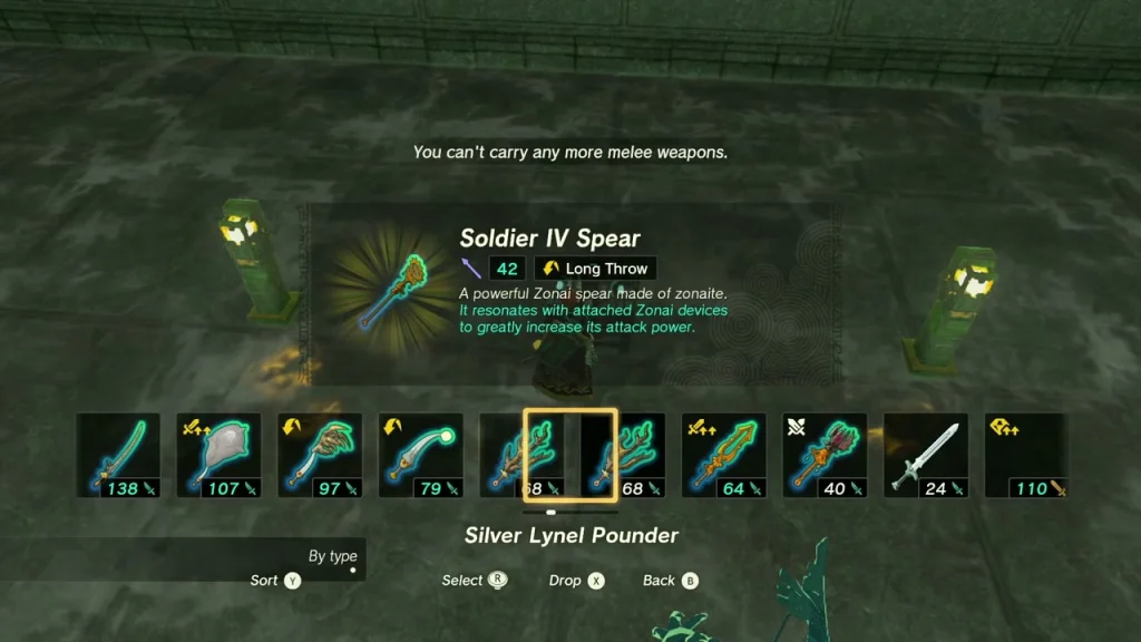 Item box showing Soldier IV Spear taken from a labyrinth chest Item box showing Soldier IV Spear taken from a labyrinth chest