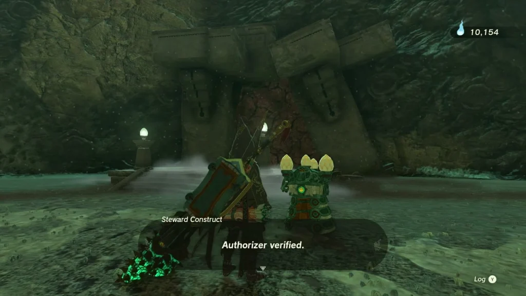 Steward Construct standing in a stone hall as the authorizer is verified Steward Construct standing in a stone hall as the authorizer is verified